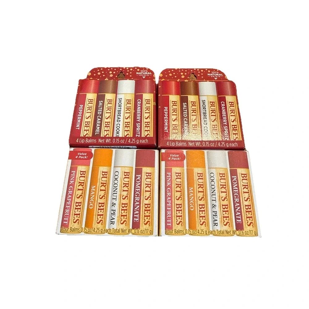 Burt's Bees Lip Balm Lot 4 Packs 16 Total Holiday & Fruit Flavors New Sealed